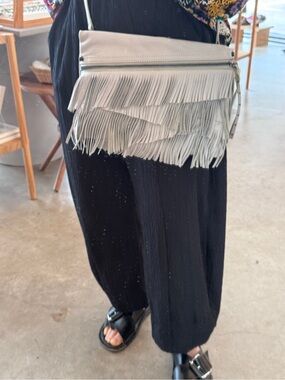 Botkier Clutch Cross Body Bag with Fringe in Dove Grey
